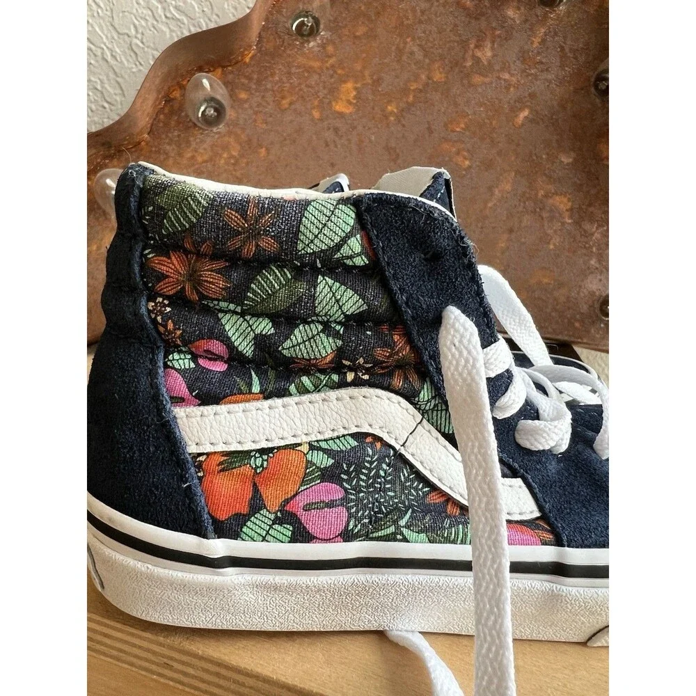 VANS Kids Sz 13 Multi Tropic Sk8 Hi-Top Sneakers Shoes Blue Suede Skate RARE